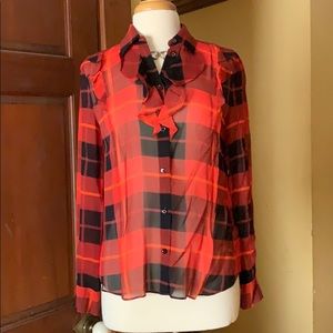 Kate Spade plaid chiffon blouse